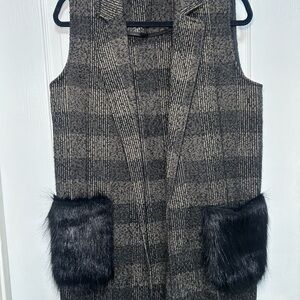 Zara Black & Gray Plaid Tweed Blazer